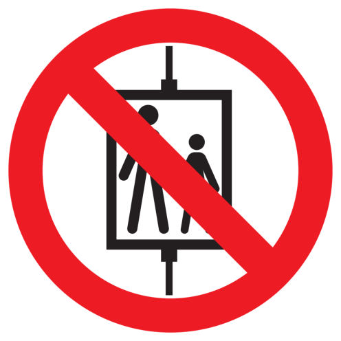 Sticker met pictogram Bij brand lift verboden