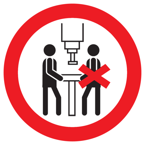 Sticker met pictogram Verboden met twee personen tegelijk aan de machine te werken