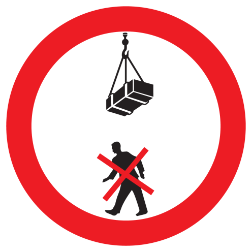 Sticker met pictogram Verboden onder de last door te lopen