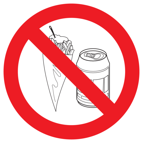 Sticker met pictogram Patat en blikjes drinken verboden