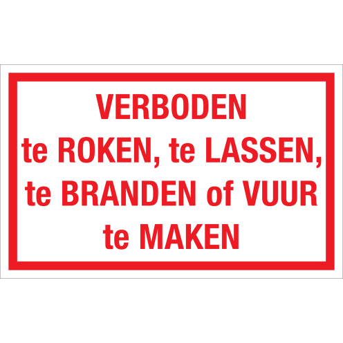 Sticker Verboden te roken, lassen, branden of vuur maken - tekststicker met rode tekst