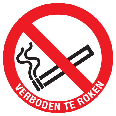 Sticker met pictogram en tekst roken verboden ISO7010 - P002