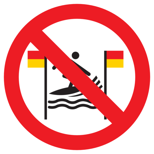 Sticker met pictogram Surfen tussen de rode en gele vlaggen verboden ISO7010 - P064