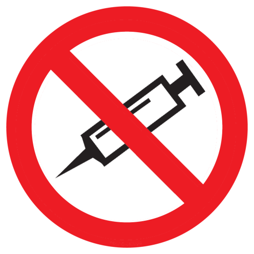 Sticker met pictogram Injectienaalden verboden