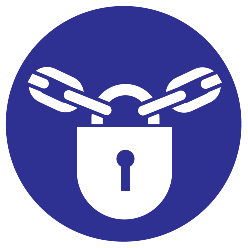 Blauwe sticker met pictogram om aan te duiden dat een vergrendeling verplicht is - ISO7010 - M028