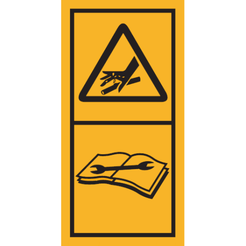 Machinemarkering sticker waarschuwing "Gevaar voor vloeistof onder hogedruk, raadpleeg handleiding voor onderhoudsprocedure" volgens ISO 11684