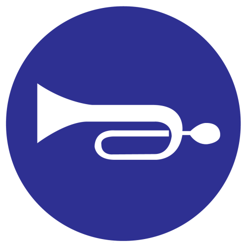 Blauwe sticker met pictogram om waarschuwen aan te duiden