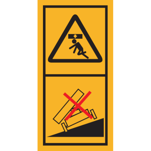 Machinemarkering sticker waarschuwing "Zakkende delen, trailer niet kantelen" volgens ISO 11684