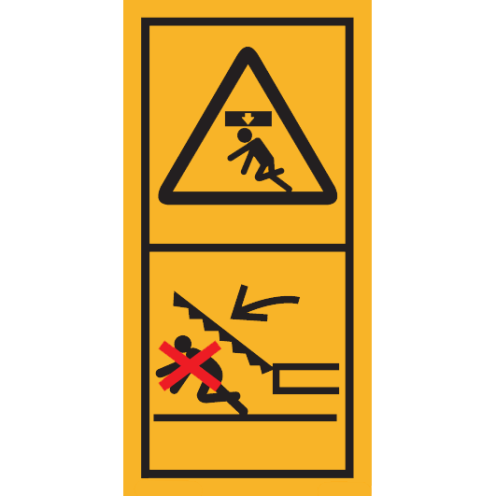 Machinemarkering sticker waarschuwing "Zakkende delen, Niet onder bewegende delen begeven" volgens ISO 11684