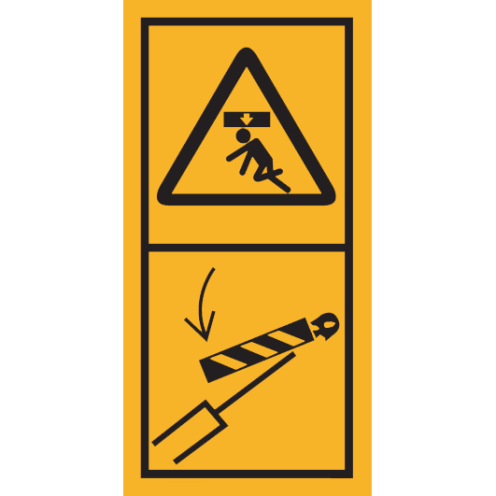 Machinemarkering sticker waarschuwing "Zakkende delen - Vergrendelen" volgens ISO 11684