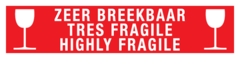 Sticker met pictogram en tekst Zeer breekbaar, fragile