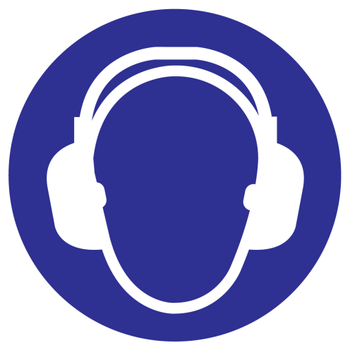 UV sticker met pictogram gehoorbescherming verplicht volgens ISO7010