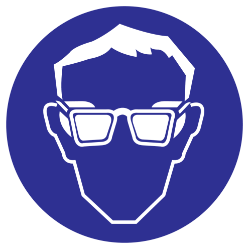 Greenline UV sticker met pictogram om aan te duiden dat het dragen van oogbescherming verplicht is