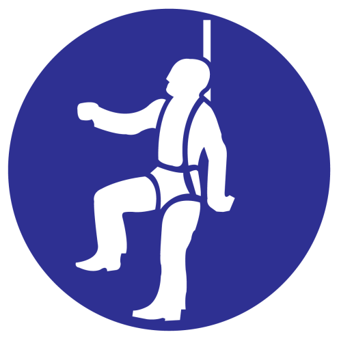 Greenline UV sticker met pictogram om aan te duiden dat een veiligheidsharnas verplicht is