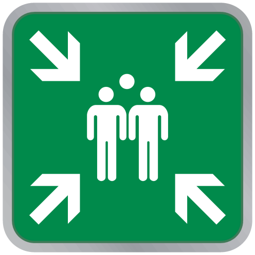 Aluminium verkeersbord met rand en pictogram verzamelplaats ISO 7010