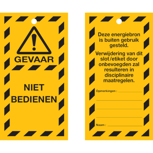 Waarschuwingstag Niet Bedienen (NL) - Lock out tag out label (LOTO)