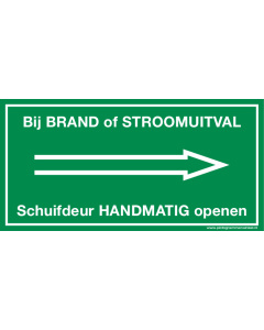 Sticker met pictogram en tekst: Schuifdeur handmatig openen rechts 