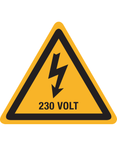 Bord met pictogram / spanningsaanduiding "Waarschuwing 230 volt" - ISO 7010 - W012