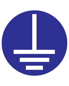 Blauw bord met pictogram om aan te duiden dat aarding verplicht is - ISO7010 - M005
