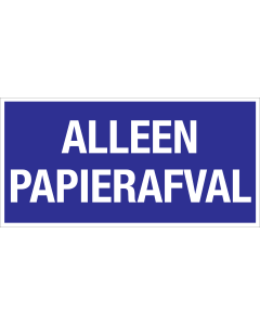 Blauw bord met tekst voor afvalscheiding van papierafval