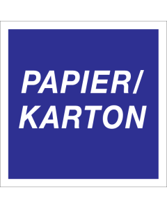 Blauw bord met pictogram voor afvalscheiding van papier en karton