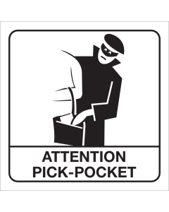 Wit bord met pictogram voor het aanduiden van zakkenrollers