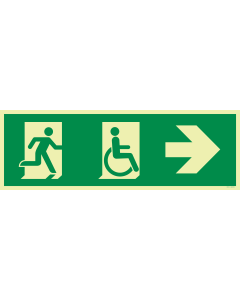 Fotoluminescerend bord met pictogram nooduitgang beperkte mobiliteit rechts ISO 7010