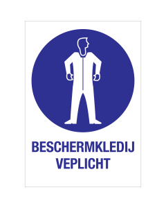 Bord met pictogram en tekst om aan te duiden dat beschermende kleding verplicht is