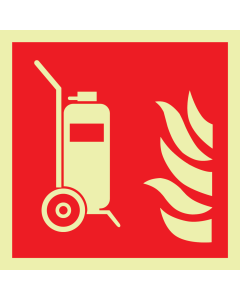 Fotoluminescerend bord met pictogram van een bluswagen volgens ISO 7010