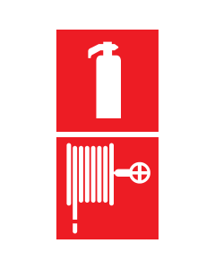 Bord met pictogram van een brandblusser en brandhaspel