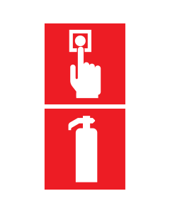 Bord met pictogram van een brandblusser en handbrandmelder