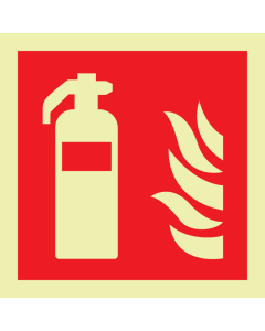 Fotoluminescerend bord met pictogram van een brandblusser met vlam