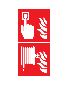Bord met pictogram van een brandslaghaspel en handbrandmelder met vlam
