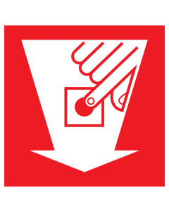 Bord met pictogram van een handmelder met pijl