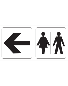 Bord met pictogram voor aanduiding ruimte voor dames en heren met pijl naar links