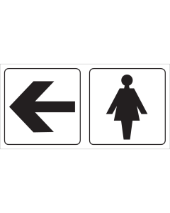 Bord met pictogram voor aanduiding ruimte voor dames met pijl naar links