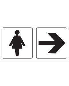 Bordje met pictogram voor aanduiding ruimte voor dames met pijl naar rechts