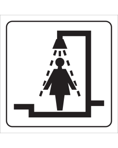 Wit bord met pictogram voor aanduiding douche voor dames