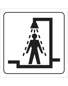 Wit bord met pictogram voor aanduiden ruimte met douche voor heren