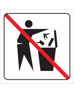 Wit bord met pictogram voor aanduiden geen afval in werpen