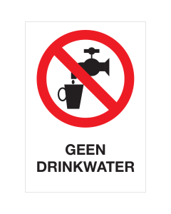 Bord met pictogram en tekst geen drinkwater