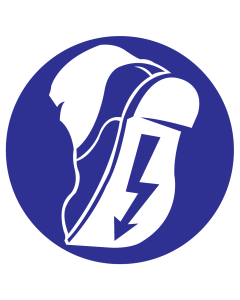 Blauw bord met pictogram om aan te duiden dat geleide schoenen verplicht zijn - ISO7010 - M032