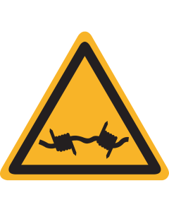 Bord met pictogram "Gevaar voor Prikkeldraad" - ISO 7010 - W033