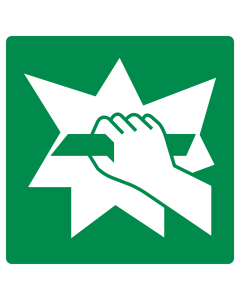 Bord met pictogram glas breken om deur te openen ISO 7010