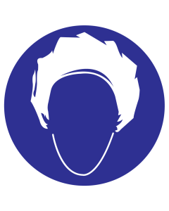 Blauw bord met pictogram om aan te duiden dat een haarnetje voor dames verplicht is
