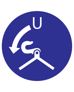 Blauw bord met pictogram om aan te duiden dat de vallen losgemaakt moeten worden
