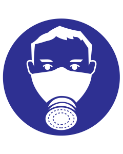 Blauw bord met pictogram om aan te duiden dat het dragen van een halfgelaatsmasker verplicht is