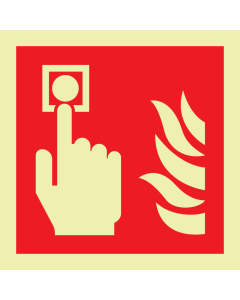 Fotoluminescerend bord met pictogram van een handbrandmelder volgens ISO 7010