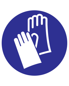 Blauw bord met pictogram om aan te duiden dat veiligheidshandschoenen verplicht zijn - ISO7010 - M009