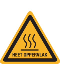 Bord met pictogram en tekst "Heet oppervlak"